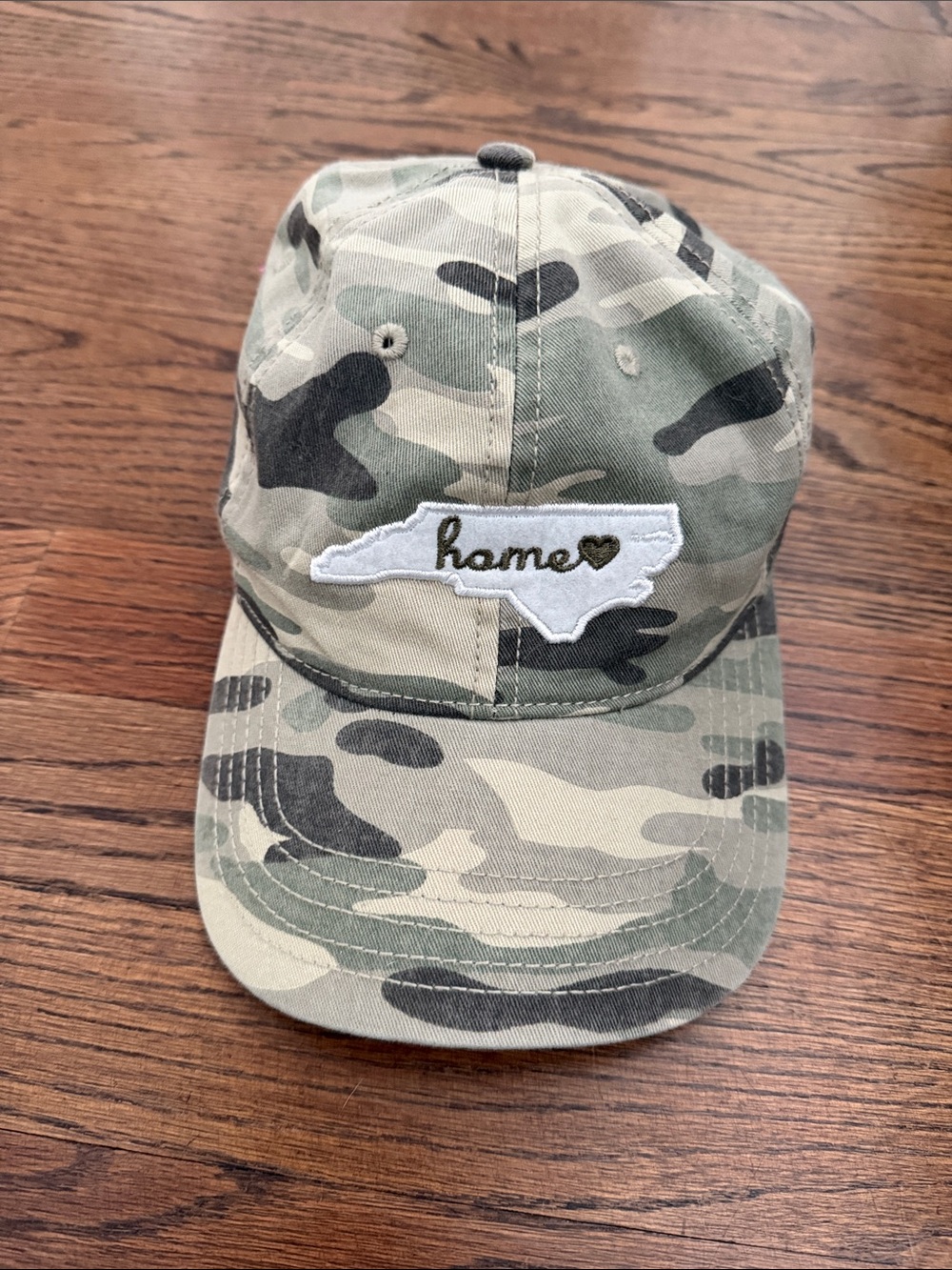Ladies Camo North Carolina Home state Patch Baseball Cap one size fits most